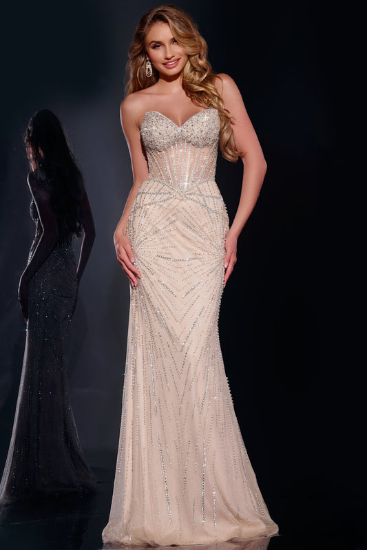 Prom Dresses Beaded Mermaid Long Formal Evening Prom Dress Silver/Nude