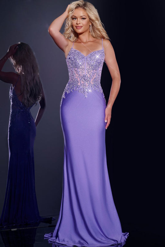 Prom Dresses Long Fitted Formal Beaded Applique Corset Prom Dress Violet