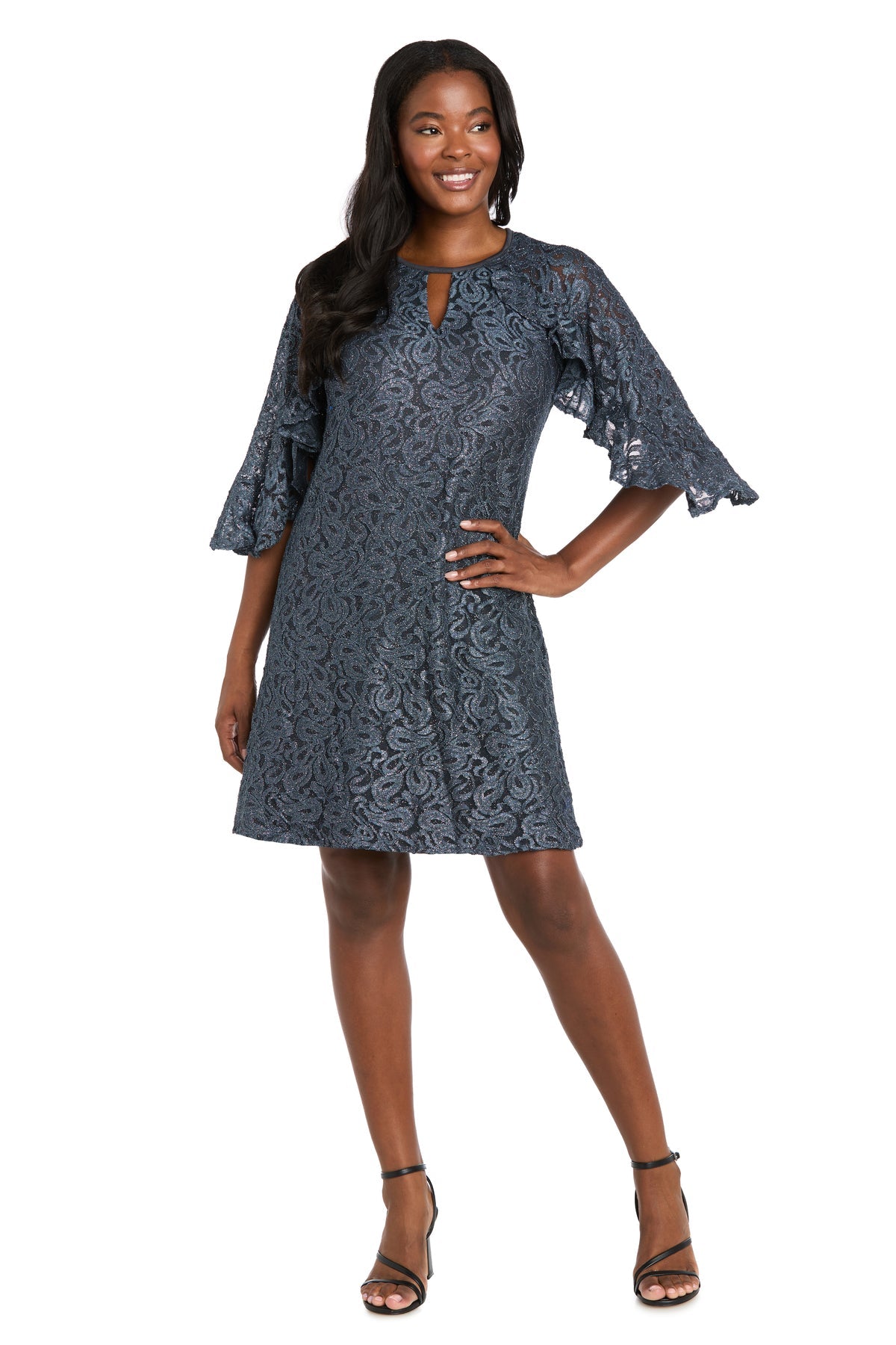 Cocktail Dresses Ruffle Short Glitter Cocktail Dress Gunmetal