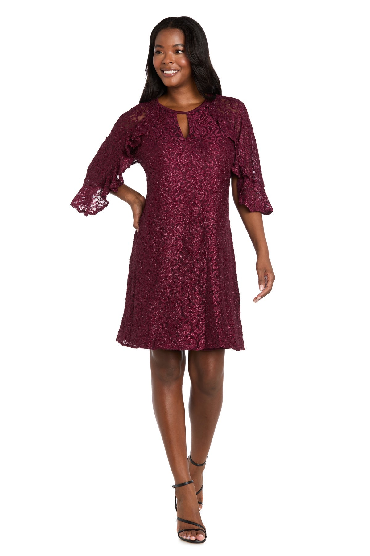 Cocktail Dresses Ruffle Short Glitter Cocktail Dress Wine