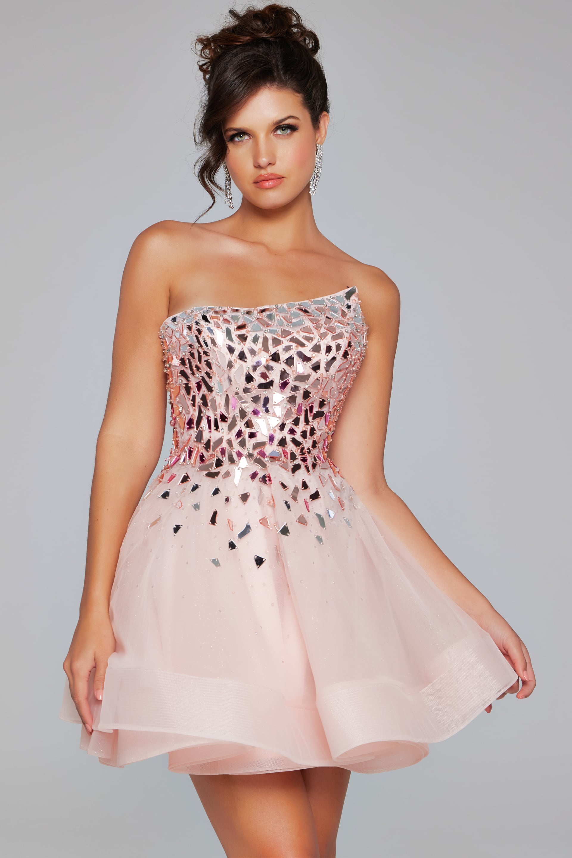 Strapless Curved Neck Mini Short Tulle Cocktail Fit & Flare Jovani K42282