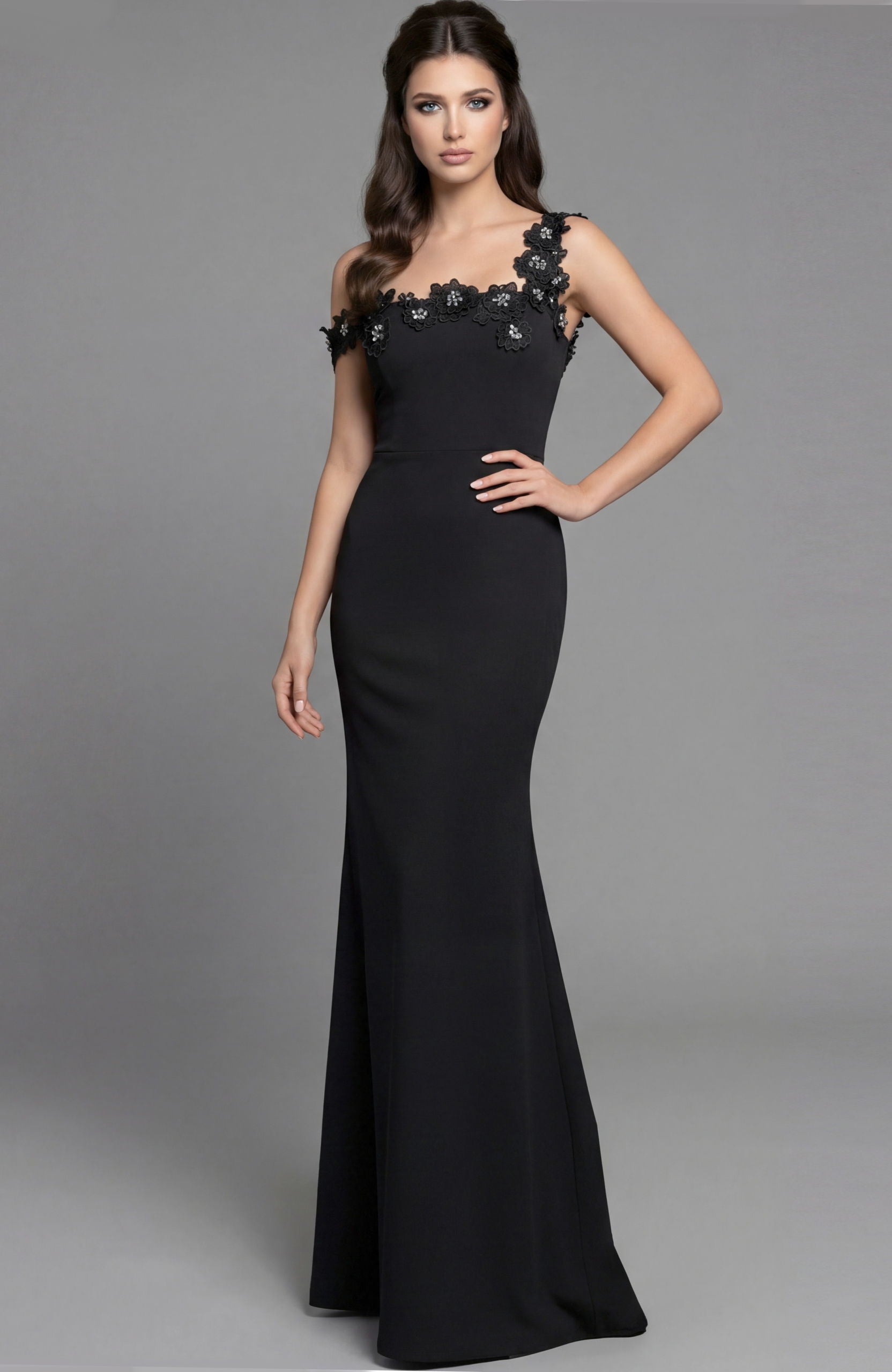 Prom Dresses Long Formal Floral Applique Prom Dress Jovani 42285 Black