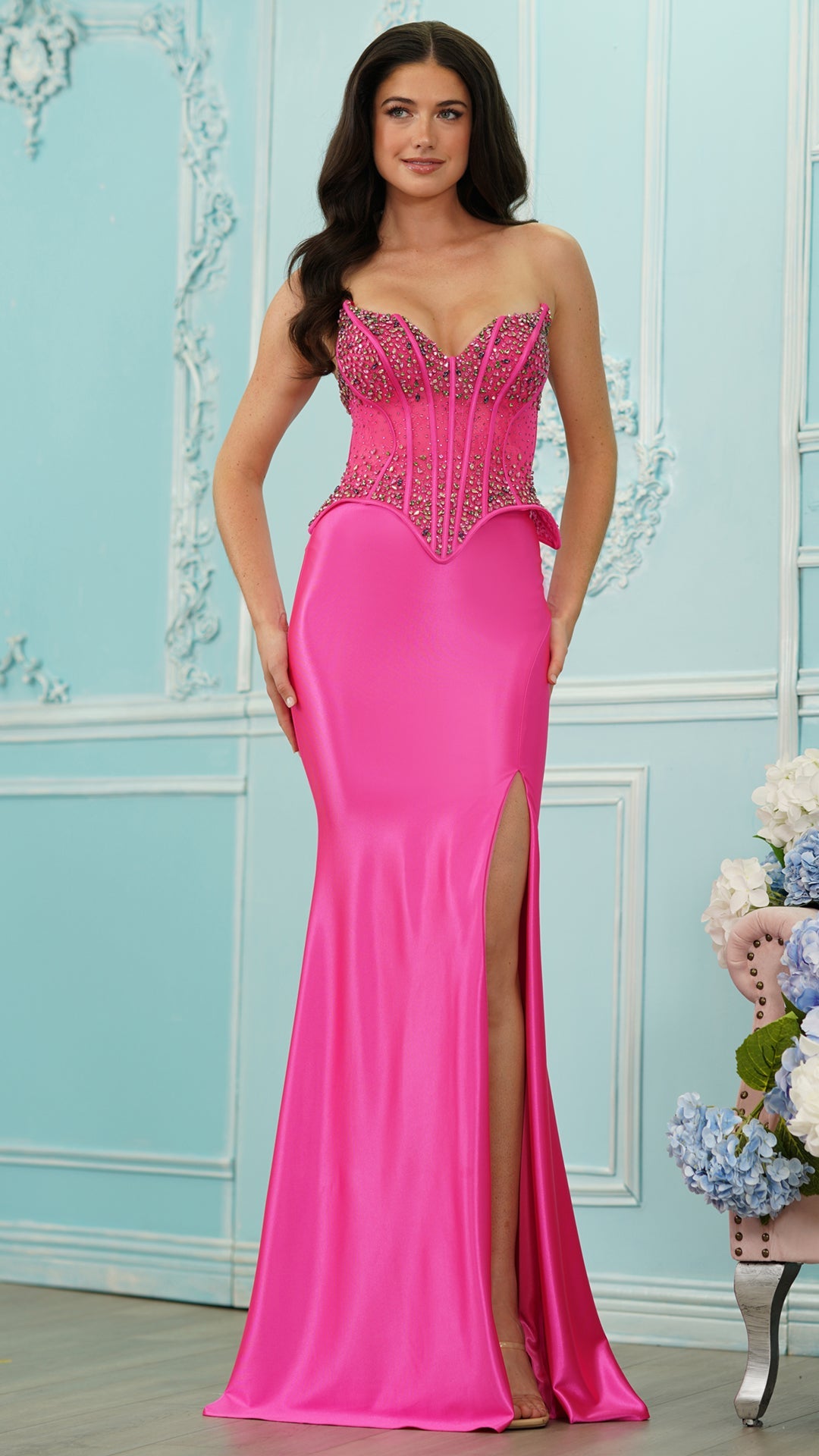 Strapless Curved Neck Floor-Length Satin Formal Sheath/Column Colors 4231