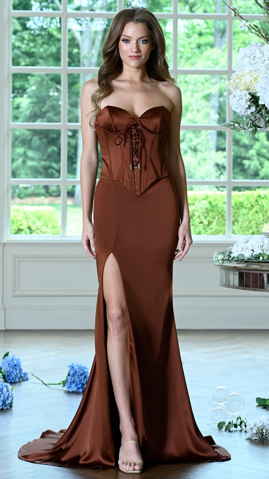 Strapless Curved Neck Floor-Length Satin Formal Mermaid Colors 4233