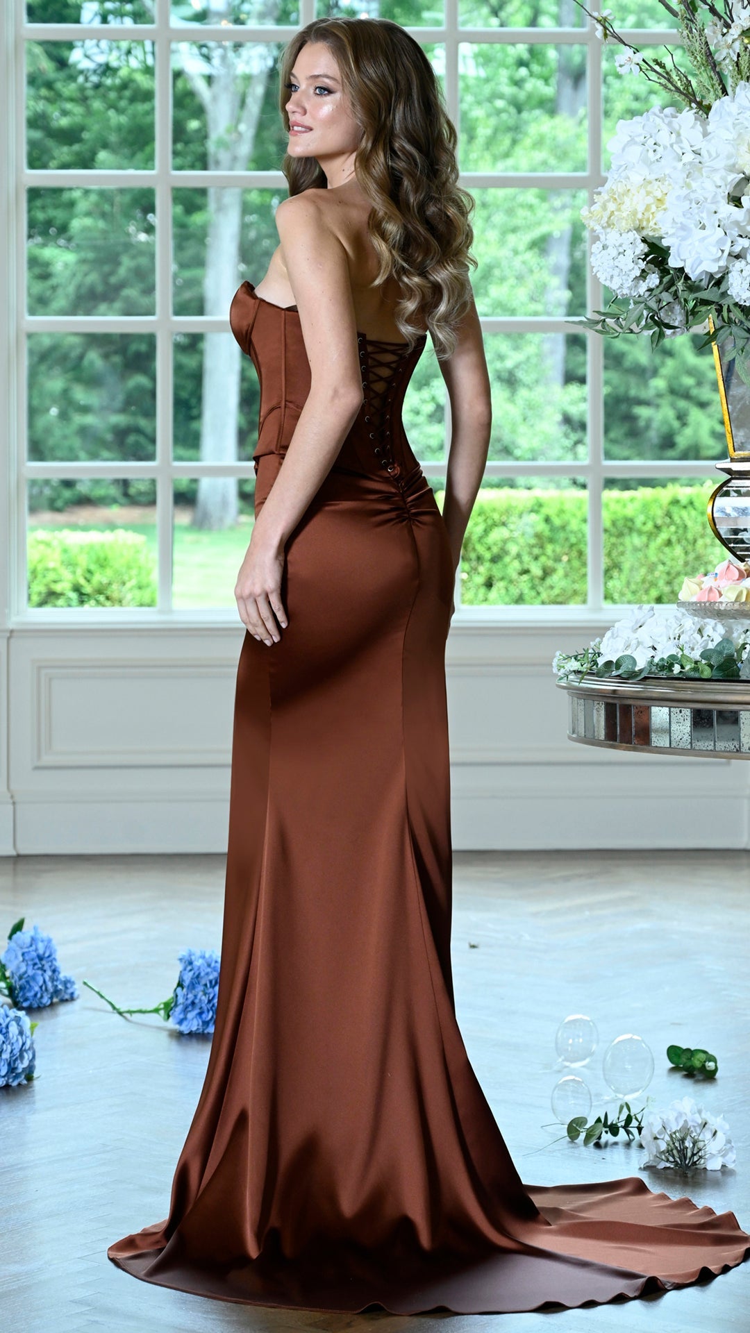 Strapless Curved Neck Floor-Length Satin Formal Mermaid Colors 4233