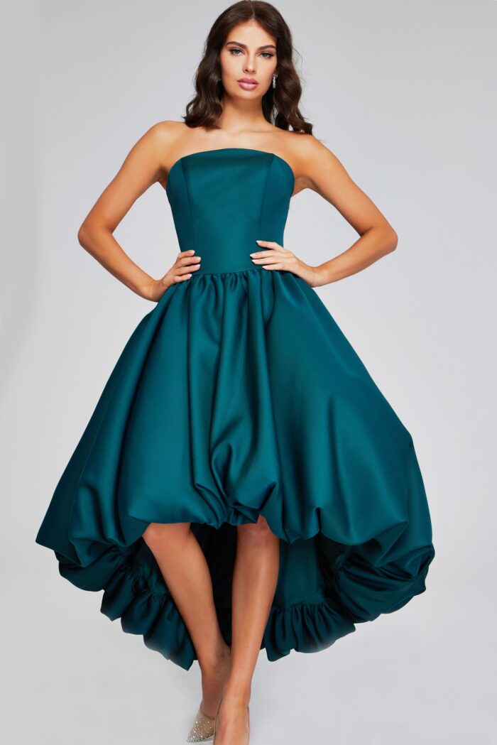 Jovani 42345 Pleated High Low Ball Gown Formal Prom Dress - Dark Green / 4 Jovani 42345 Pleated High Low Ball Gown Formal Prom Dress - Dark Green / 4