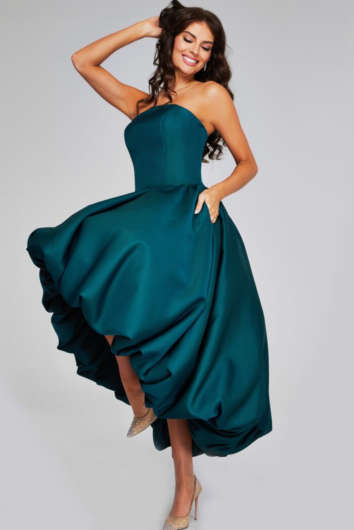 Formal Dresses Pleated High Low Ball Gown Formal Prom Dress Dark Green