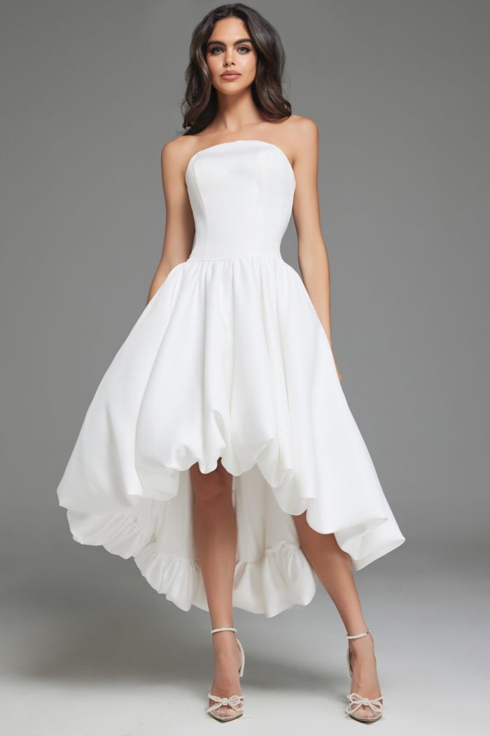 Formal Dresses Pleated High Low Ball Gown Formal Prom Dress Off White