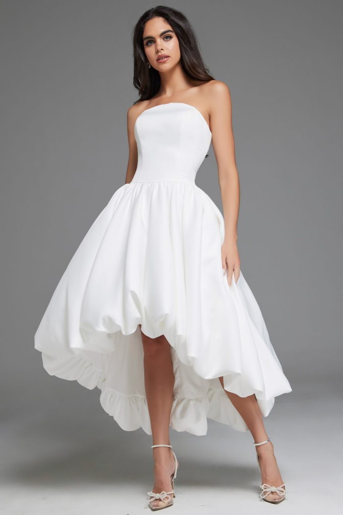 Formal Dresses Pleated High Low Ball Gown Formal Prom Dress Off White