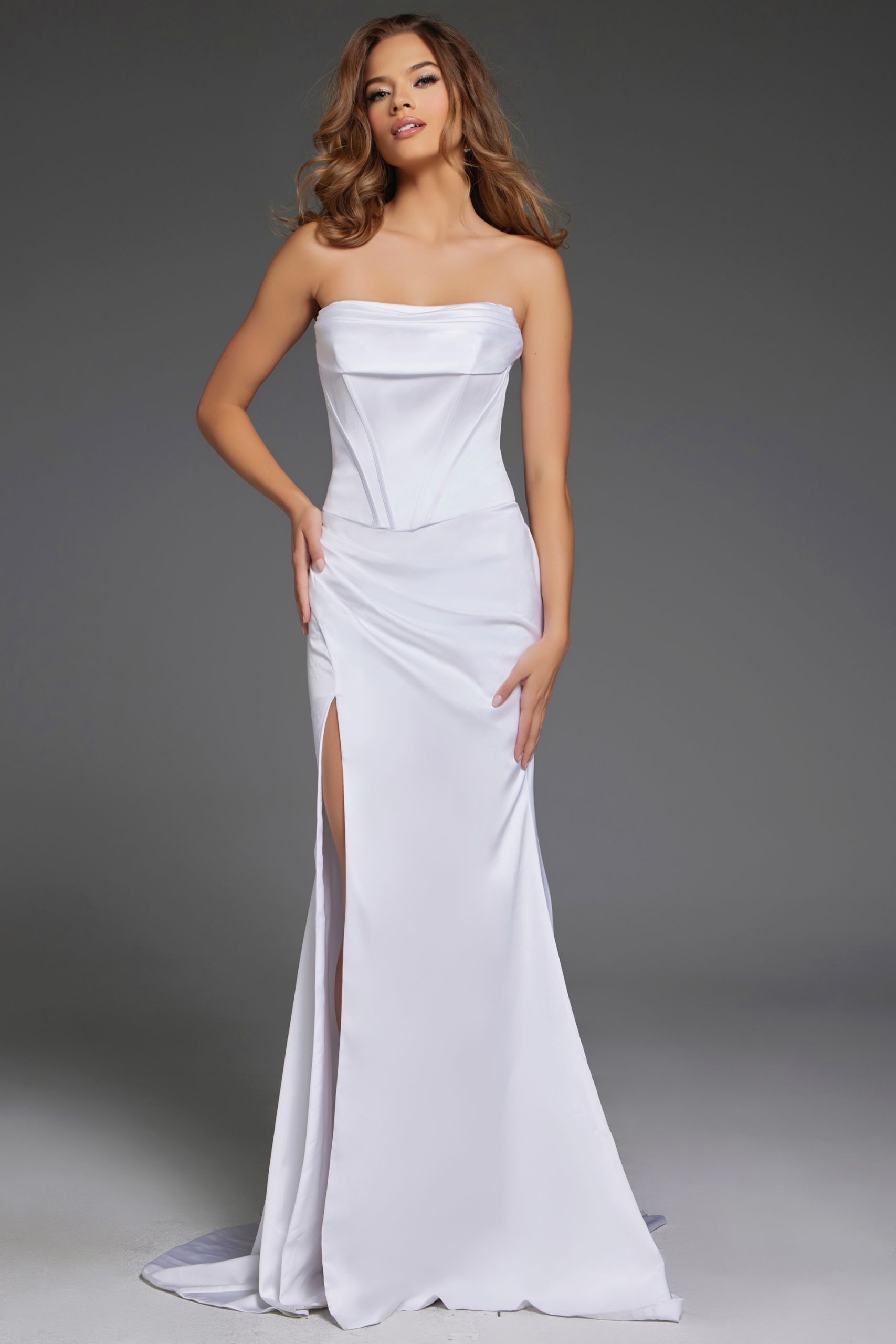 Jovani 42355 Long Fitted Simple Wedding Dress