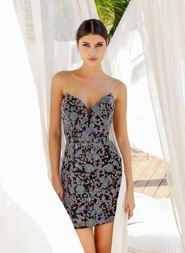 Primavera Couture 4237 Short Beaded Floral Homecoming Dress