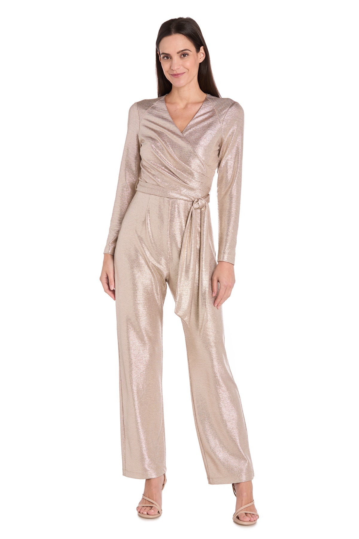 R&M Richards 4238 Long Pleated Formal Metallic Jumpsuit
