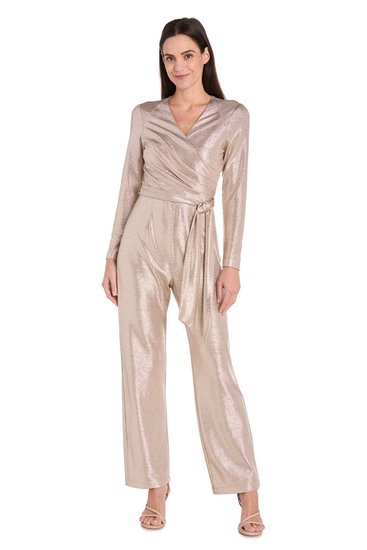 Jumpsuit Long Pleated Formal Metallic Jumpsuit Mocha