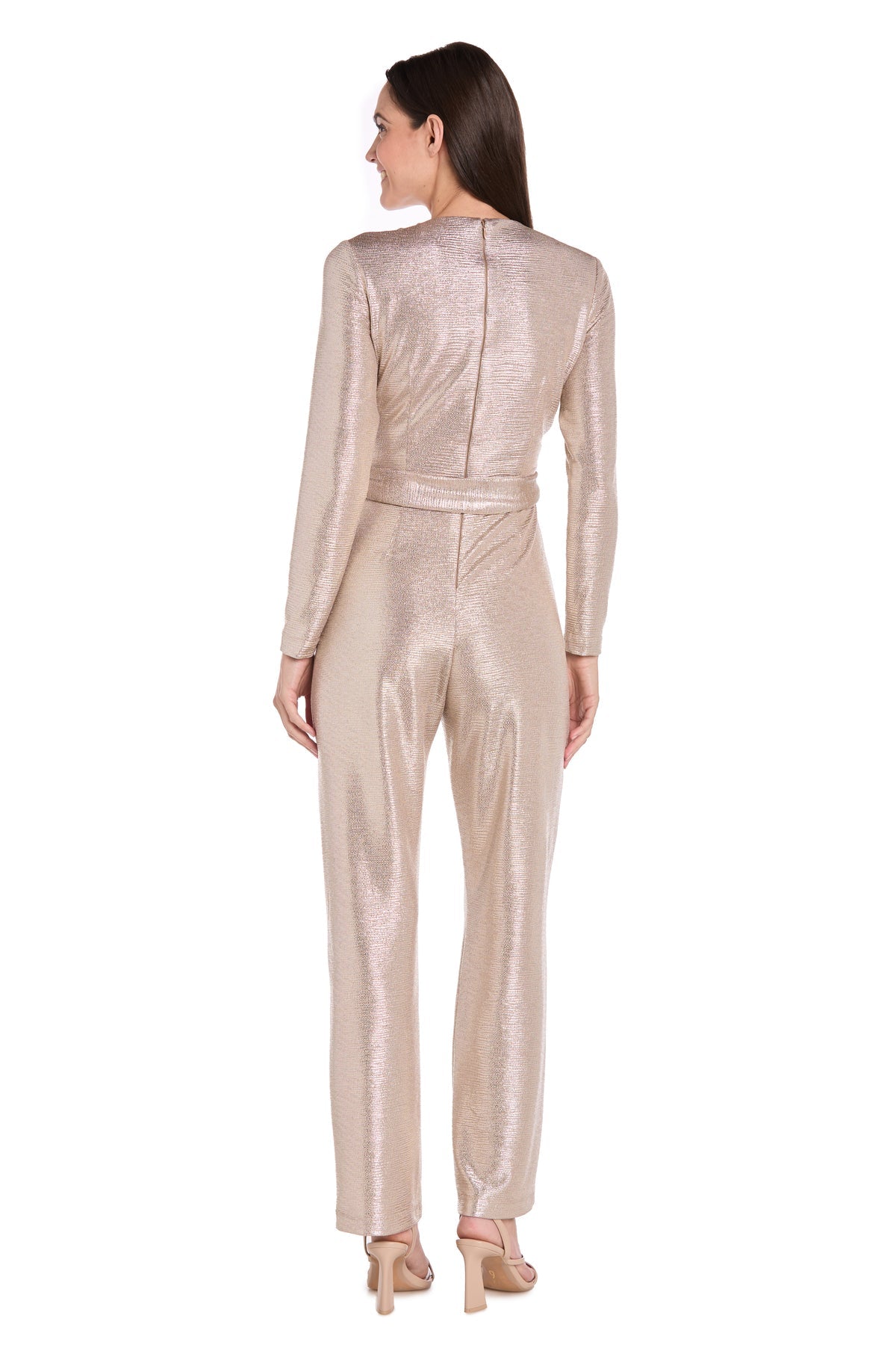 Jumpsuit Long Pleated Formal Metallic Jumpsuit Mocha