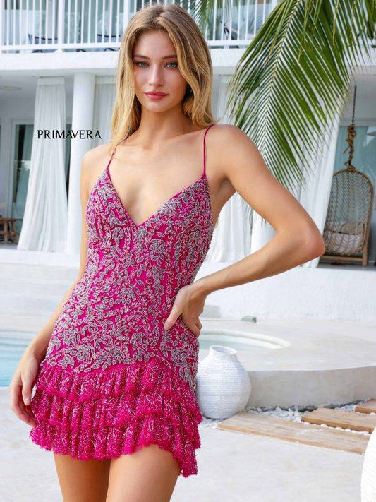 Cocktail Dresses Short Homecoming Fitted Ruffles Dress Fuchsia
