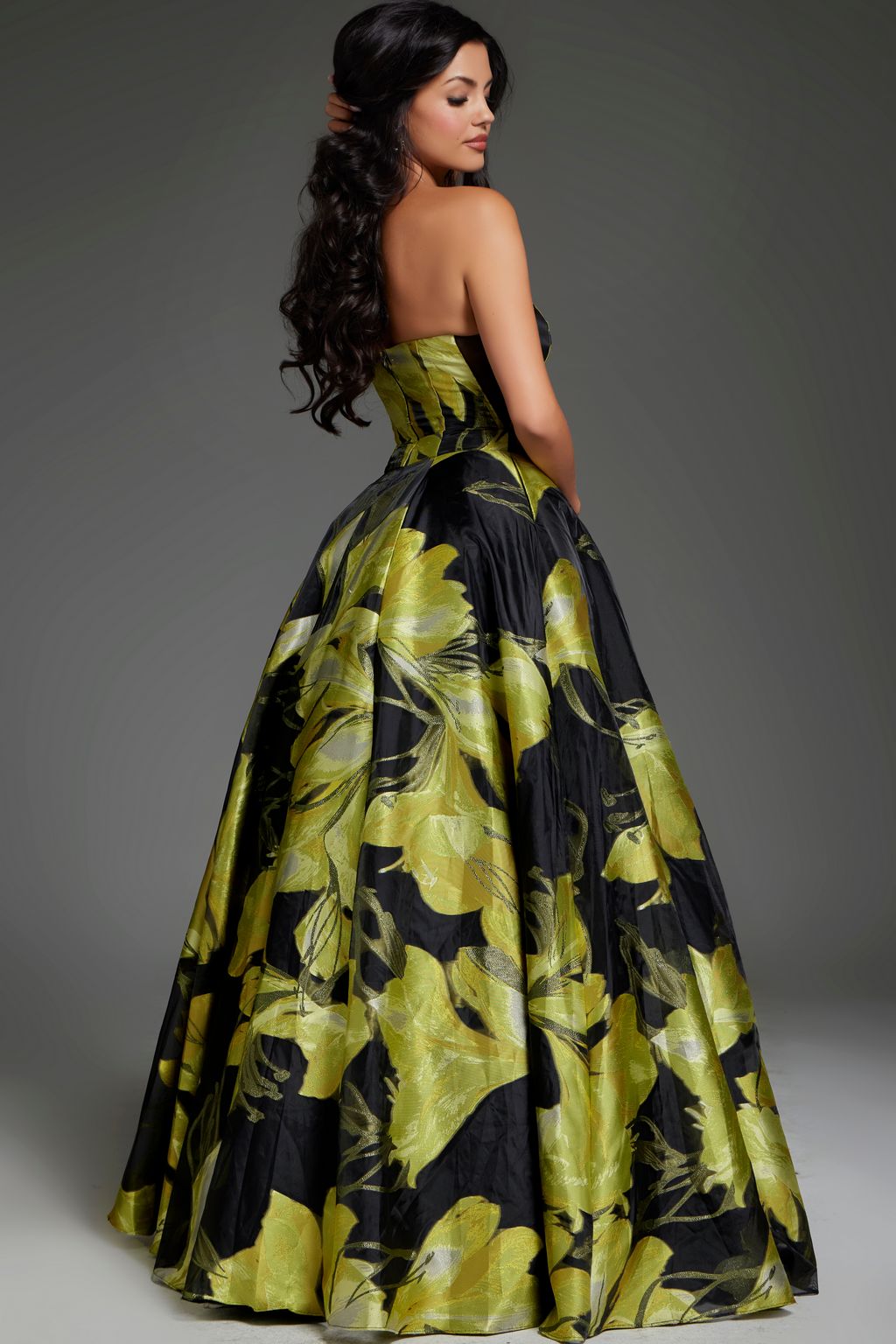 Prom Dresses Long A Line Floral Print Formal Prom Dress Yellow/Black