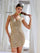 Cocktail Dresses Fitted Short Beaded Homecoming Dress Gold