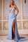 Prom Dresses Prom Long Formal Beaded Slit Evening Dress Blue