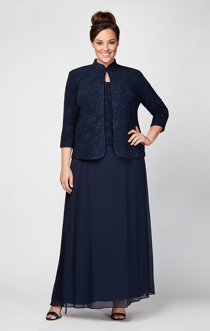 Alex Evenings 425053 Long Glitter Plus Size Formal Jacket Dress