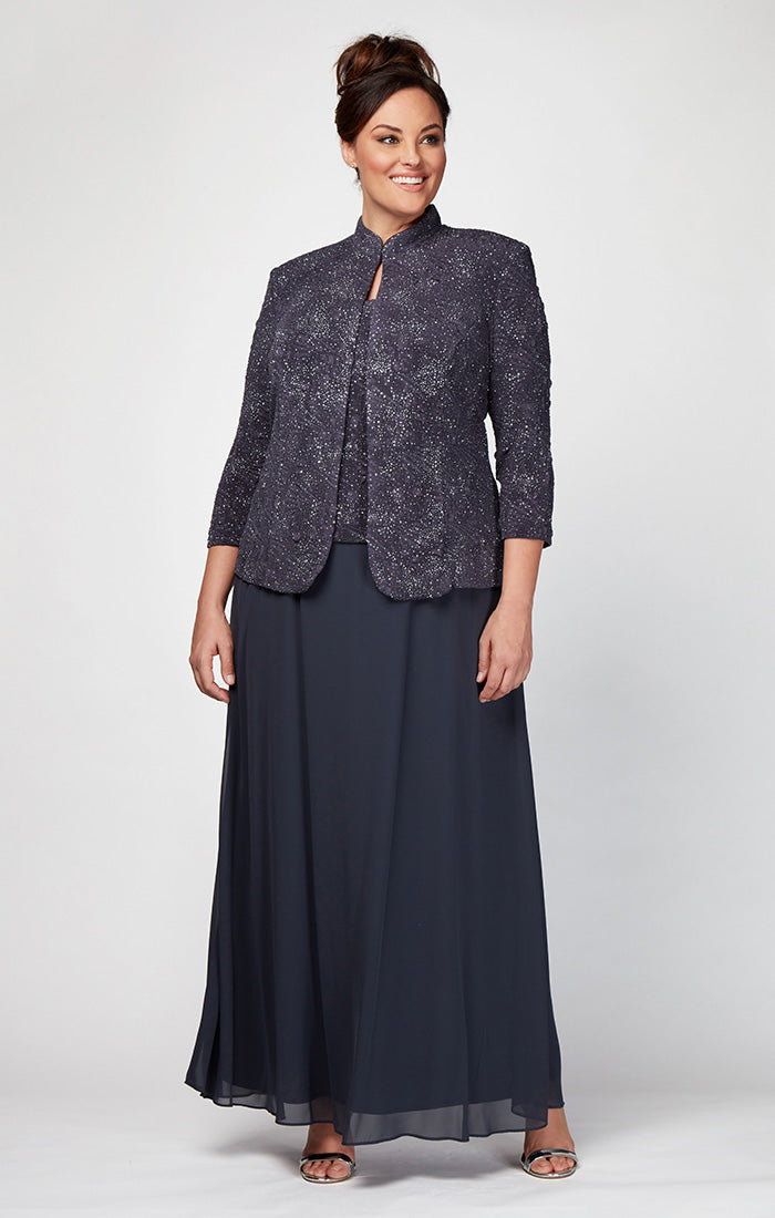 Alex Evenings 425053 Long Glitter Plus Size Formal Jacket Dress