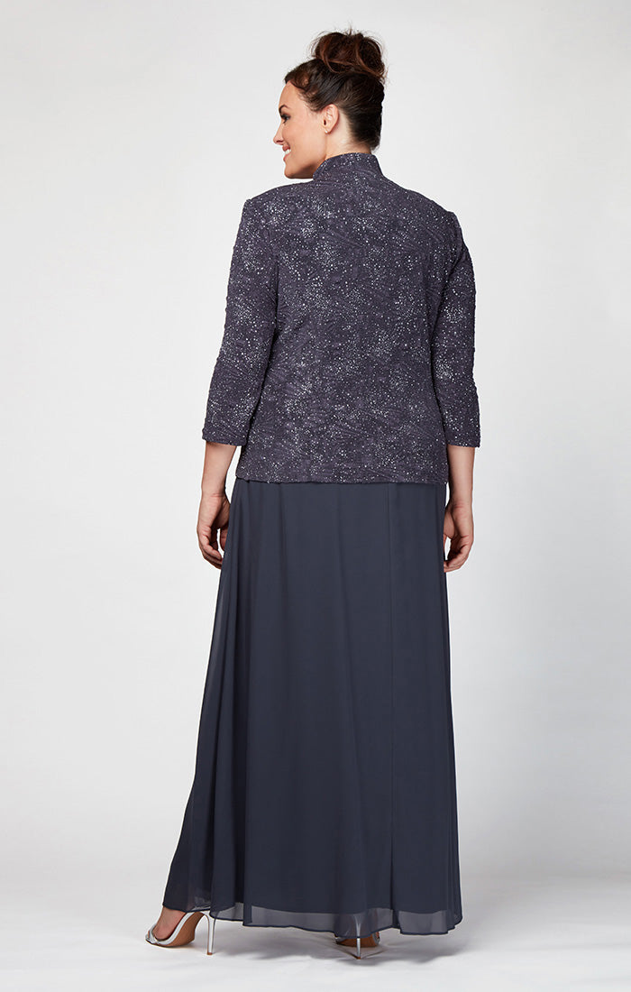 Alex Evenings 425053 Long Glitter Plus Size Formal Jacket Dress