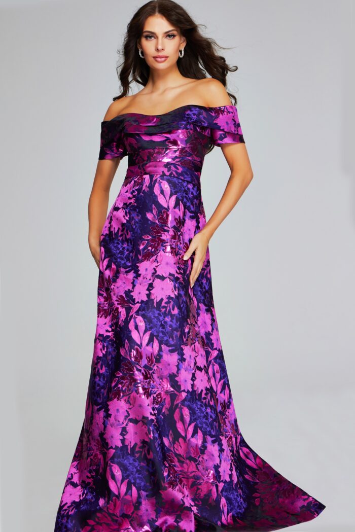 Formal Dresses A Line Long Formal Floral Metallic Evening Dress  Fuchsia/Purple