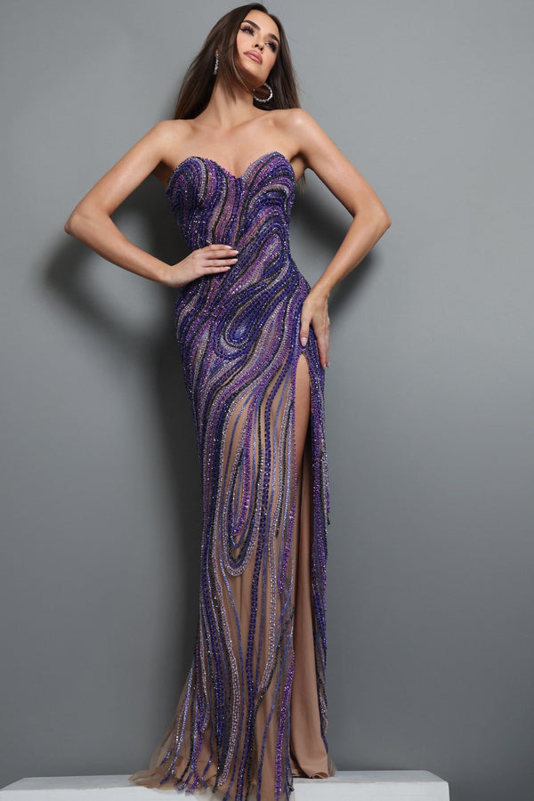 Strapless Curved Neck Floor-Length Sequin Prom Sheath Jovani 42516