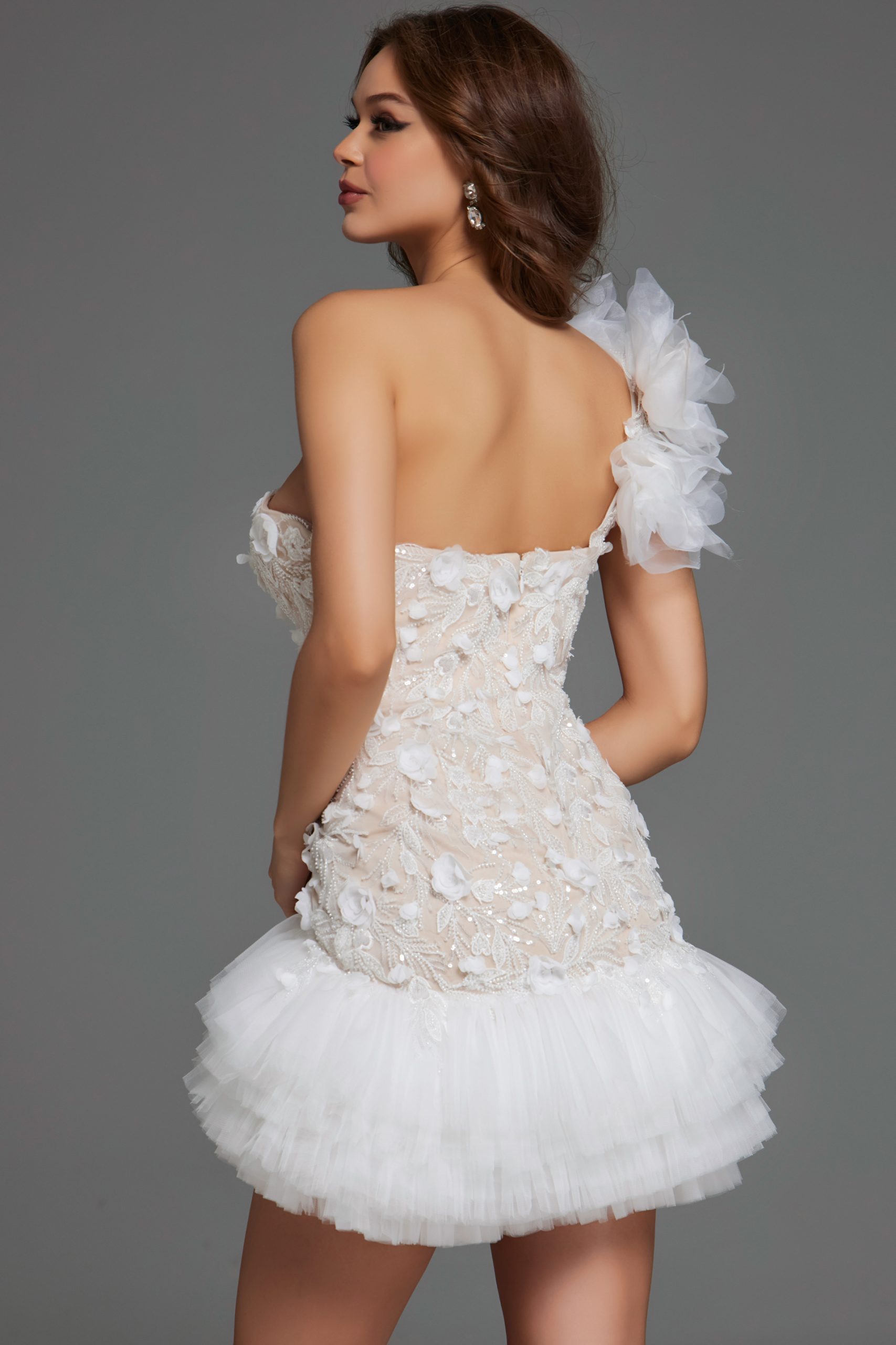 Wedding Dresses Short Fitted Floral Beaded Casual Wedding Dress Ivory