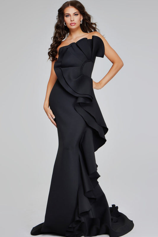Formal Dresses Mermaid Long Formal Ruffled Evening Dress Black
