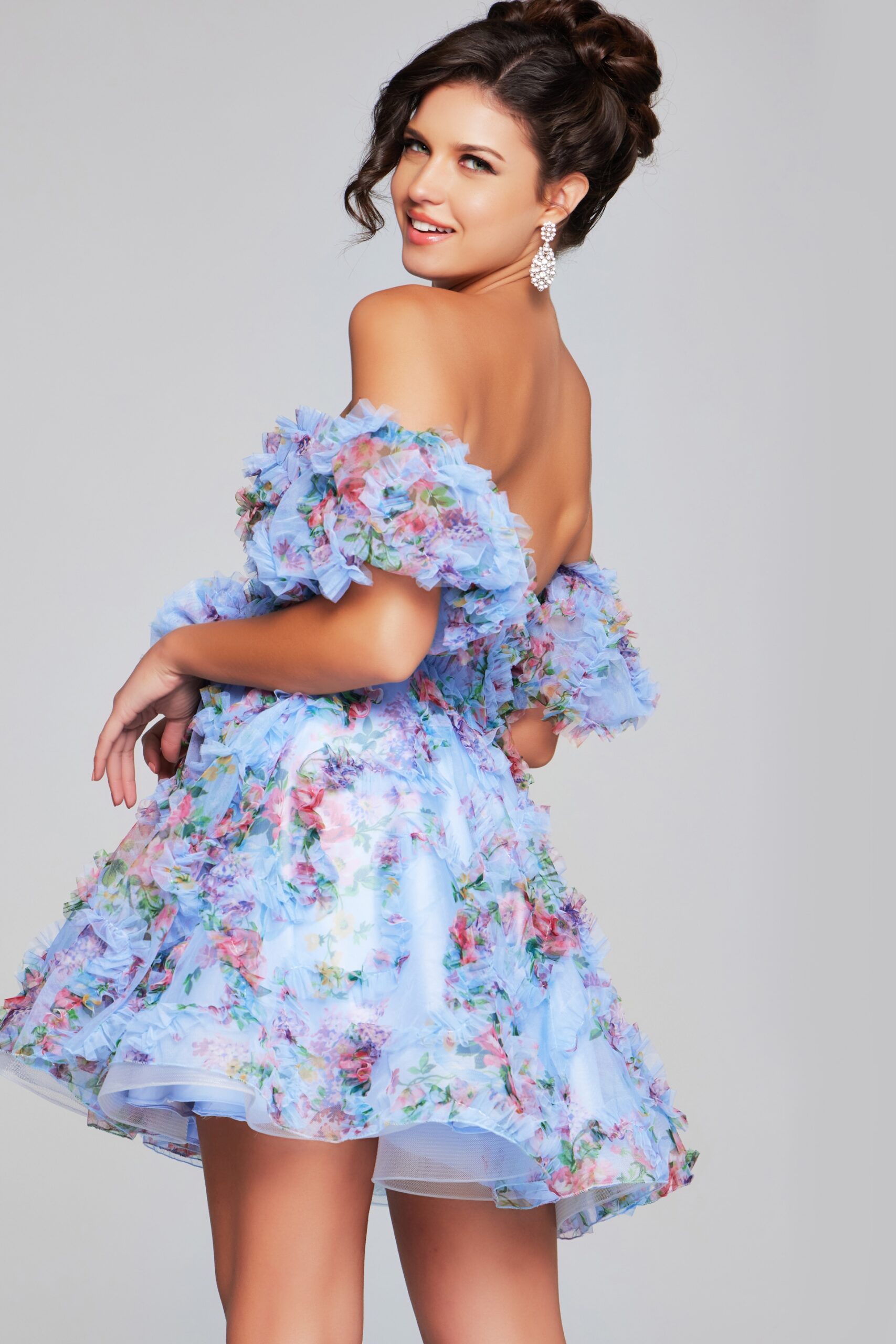 Cocktail Dresses A Line Short Homecoming Printed Cocktail Dress Light Blue