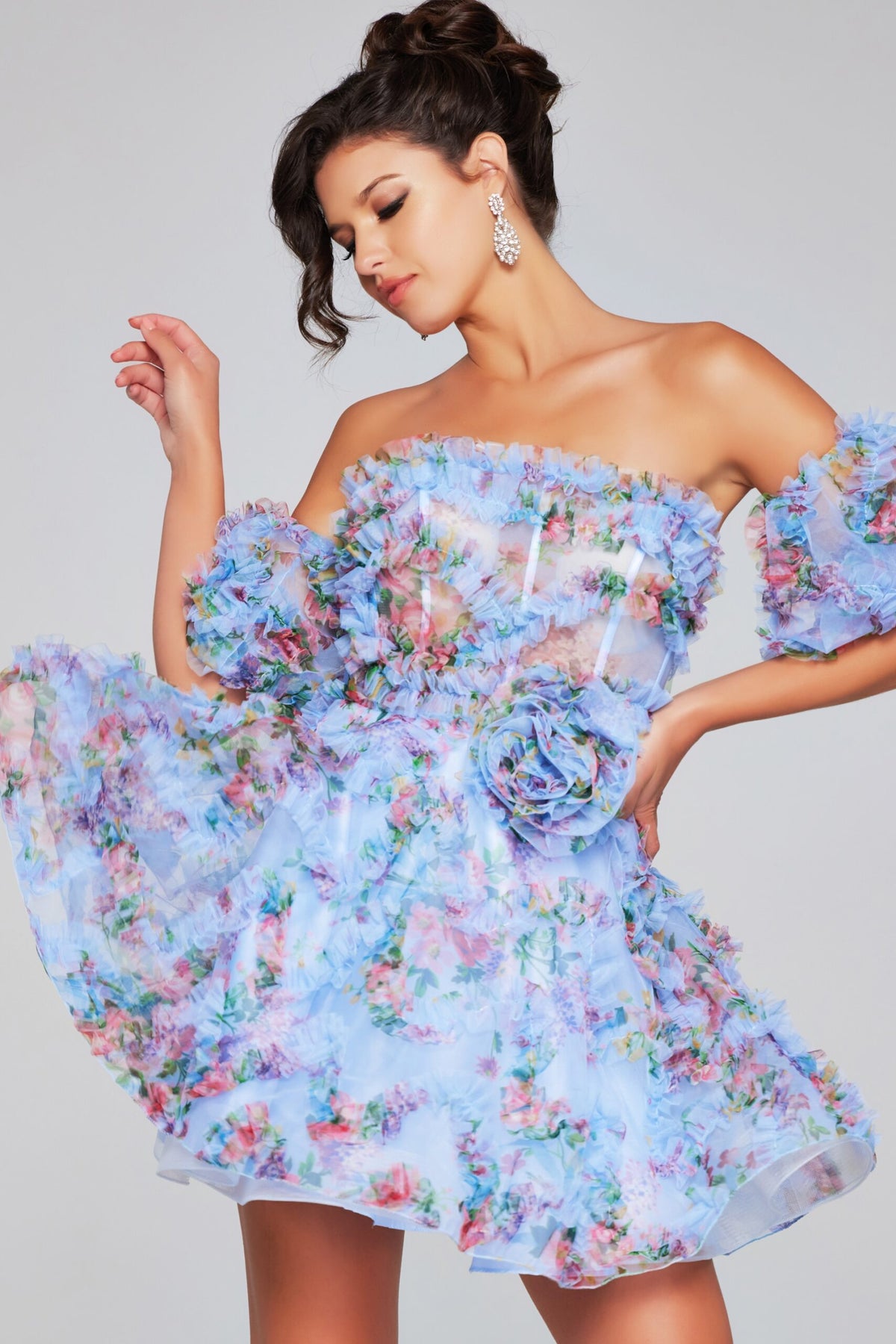 Cocktail Dresses A Line Short Homecoming Printed Cocktail Dress Light Blue