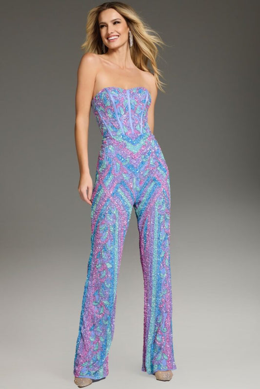 Jumpsuit Long Sequin Bodice Formal Jumpsuit Perriwinkle/Multi