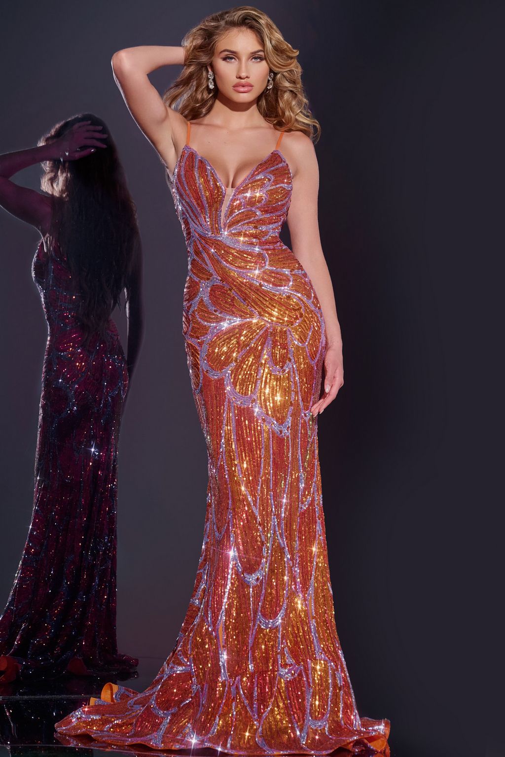 open lace back dress Backless Sequin Prom Dress by Jovani -06450 2 / Lilac/Purple