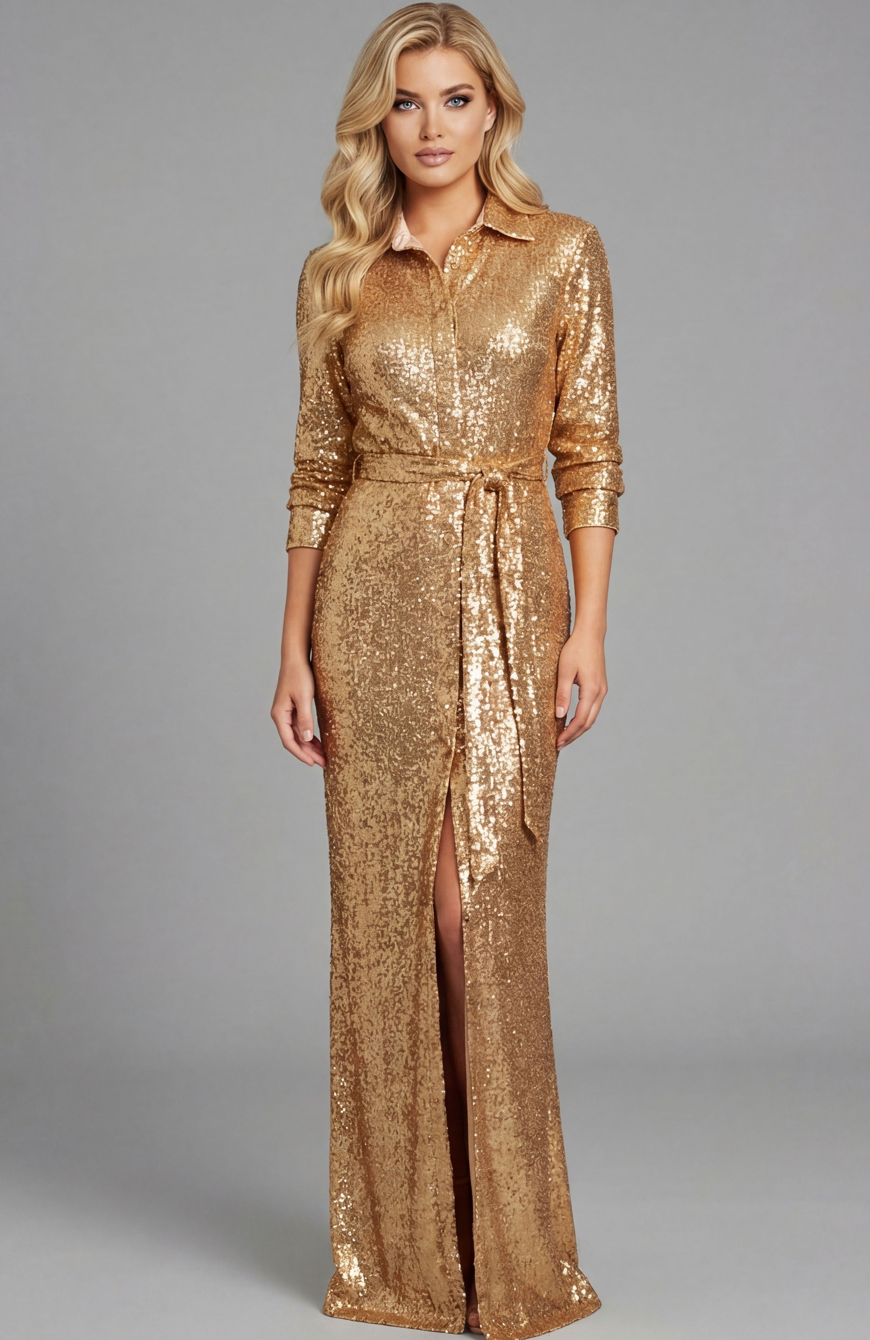 Mother of the Bride Dresses Long Sleeve Slit Formal Sequin Mother of the Bride Dress Jovani 42706 Gold
