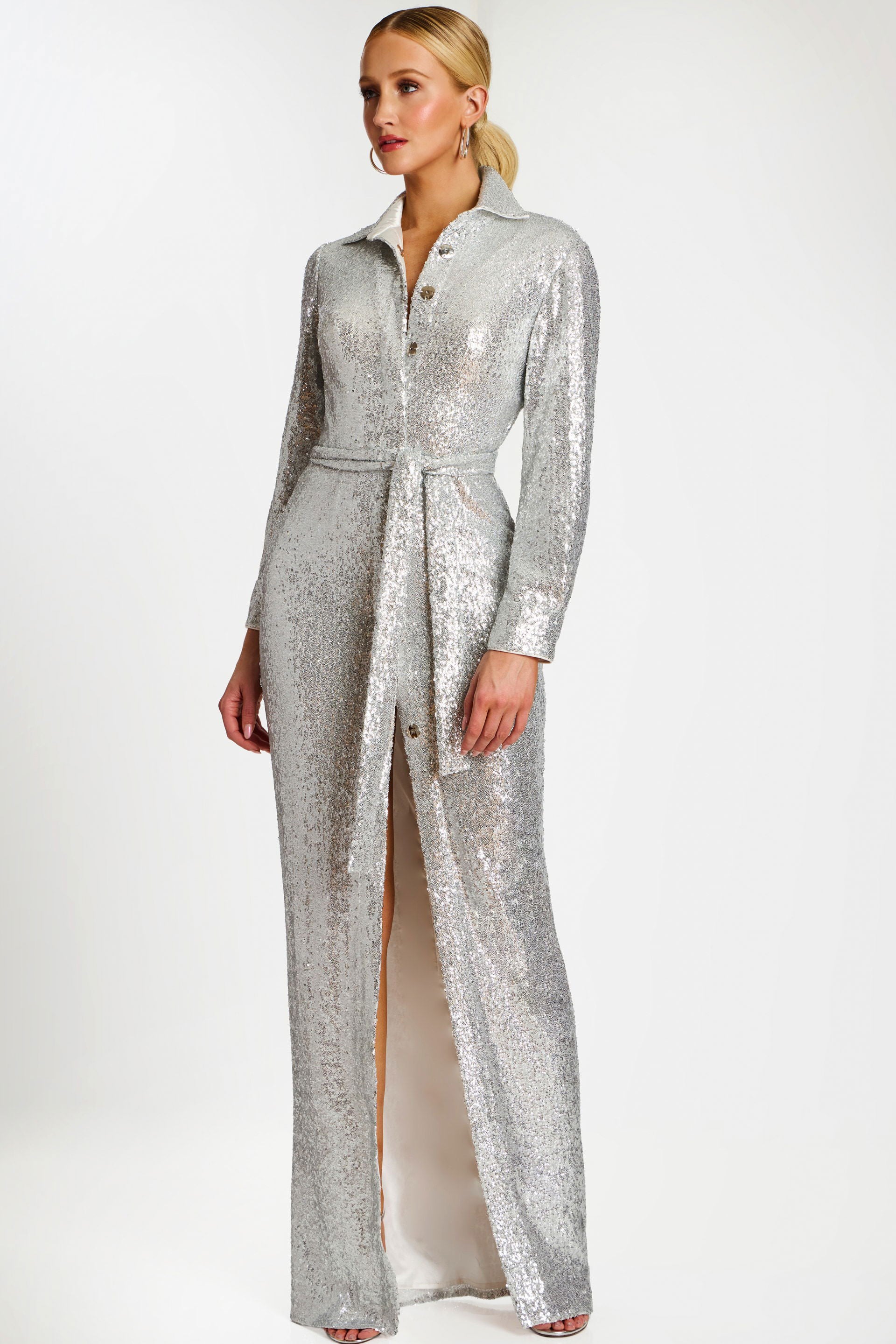Mother of the Bride Dresses Long Sleeve Slit Formal Sequin Mother of the Bride Dress Jovani 42706 Silver