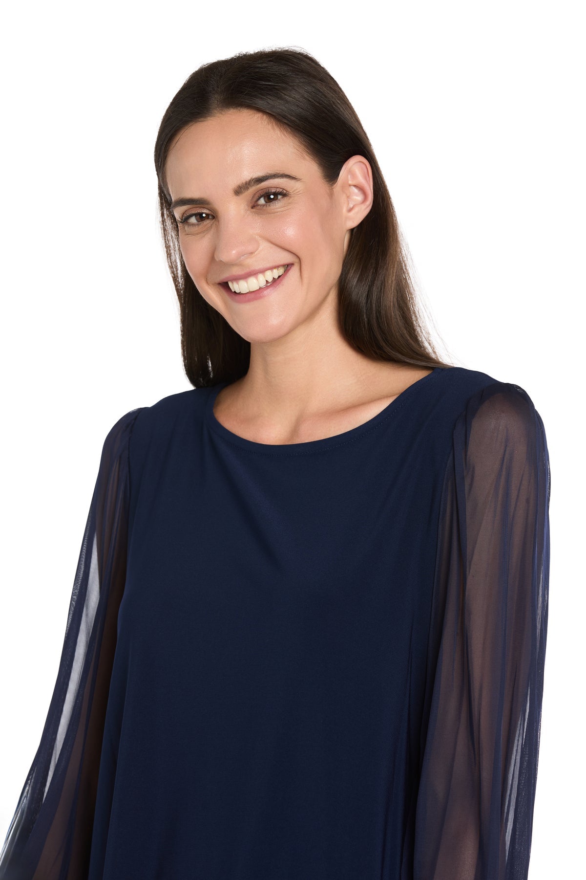 Round Neck Long Sleeve Asymmetric Top by R&M Richards 4273 in Navy