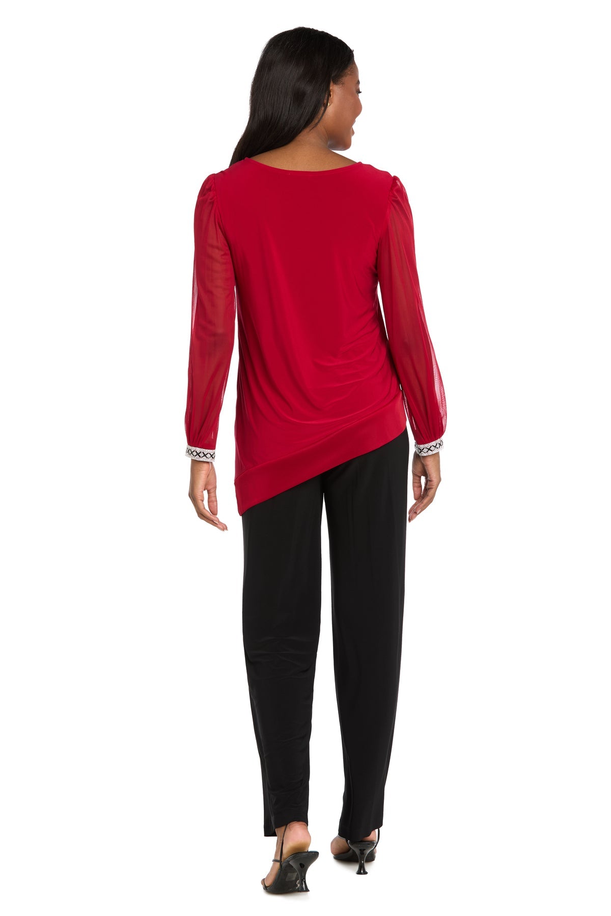 Round Neck Long Sleeve Asymmetric Top by R&M Richards 4273 in Red