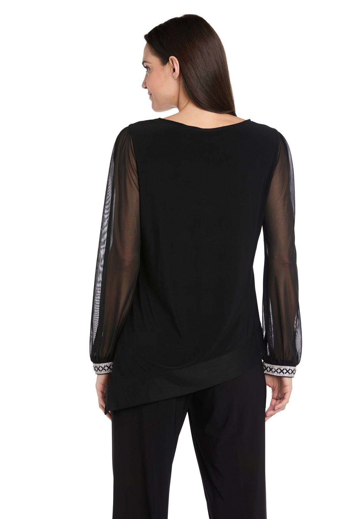 Round Neck Long Sleeve Asymmetric Top by R&M Richards 4273 in Black