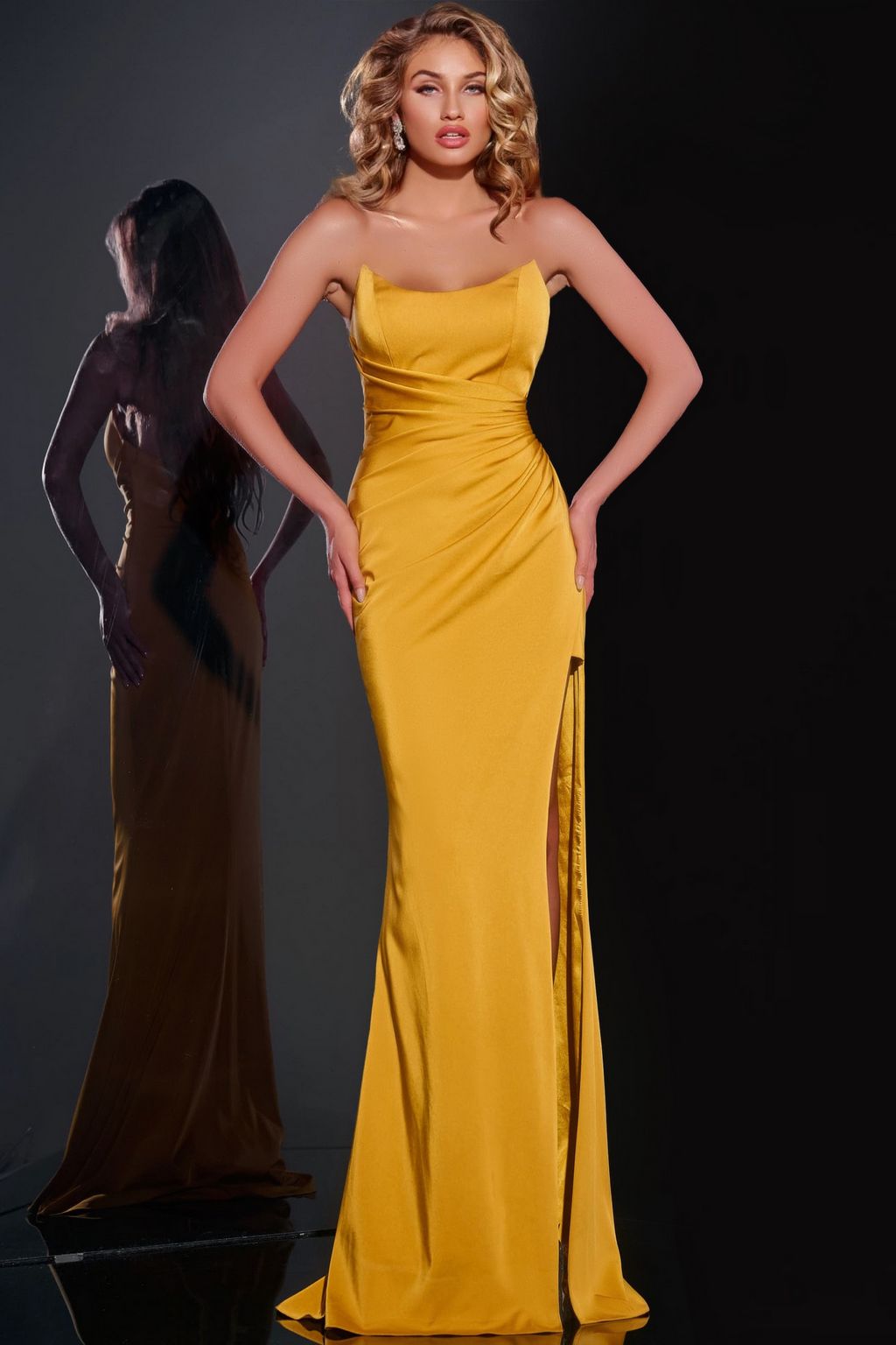 Prom Dresses Prom Long Pleated Slit Evening Formal Dress Mustard