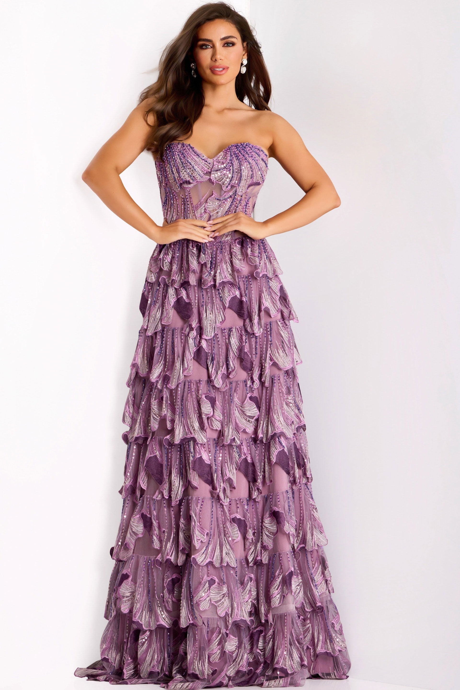 Prom Dresses Long Formal Corset Beaded Ruffle Prom Dress Jovani 42793 Purple
