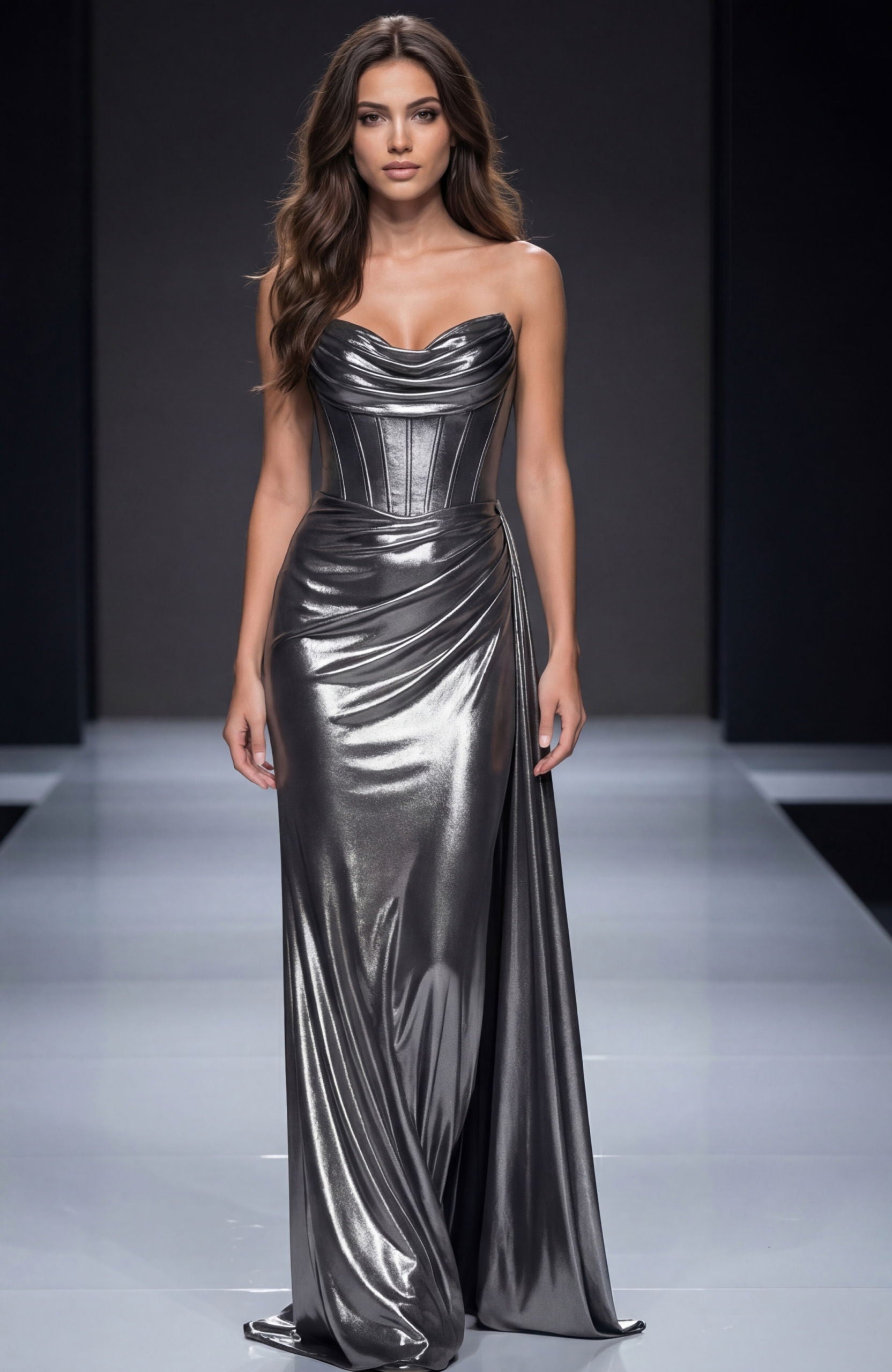 Prom Dresses Long Formal Ruffle Corset Prom Dress Silver