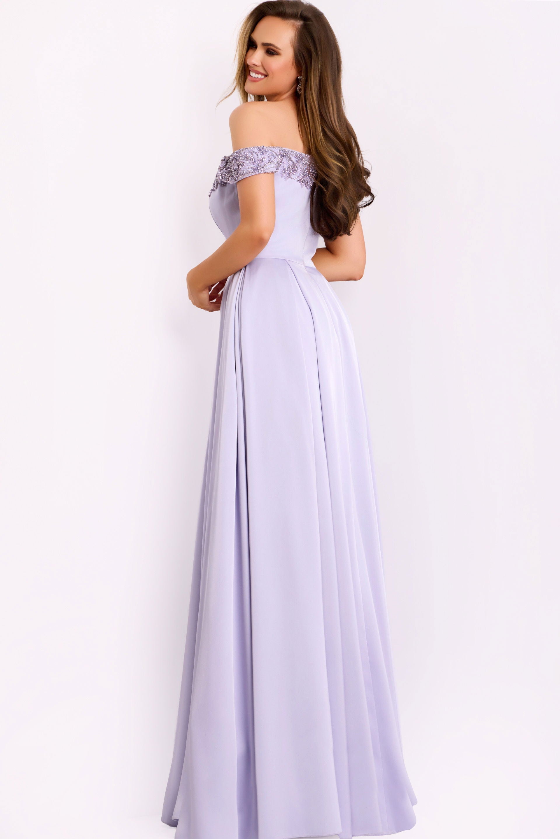 Prom Dresses A Line Long Formal Beaded Slit Evening Prom Dress Jovani 42849 Lilac
