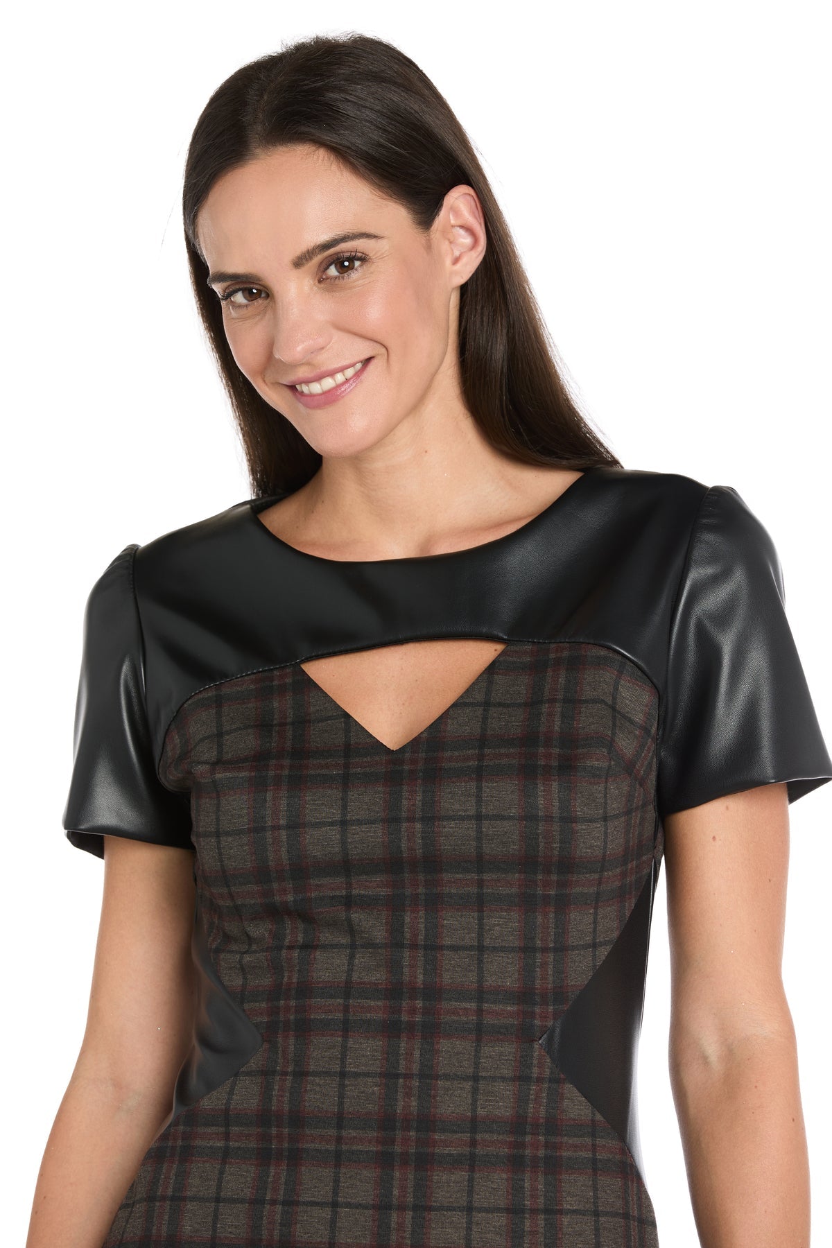 Keyhole Knee-Length Plaid Cocktail Dress by R&M Richards 4285 in Red/Black/Red