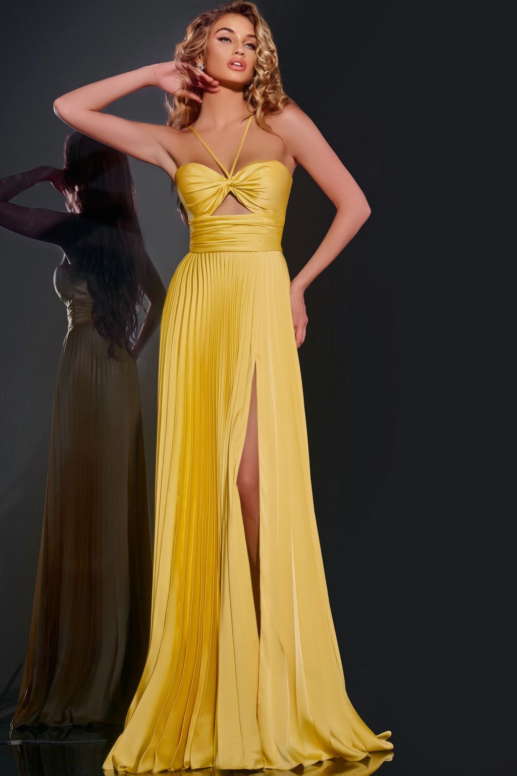 Jovani Pleated Gown 42971a Yellow / 2 Jovani Pleated Gown 42971a Yellow / 2