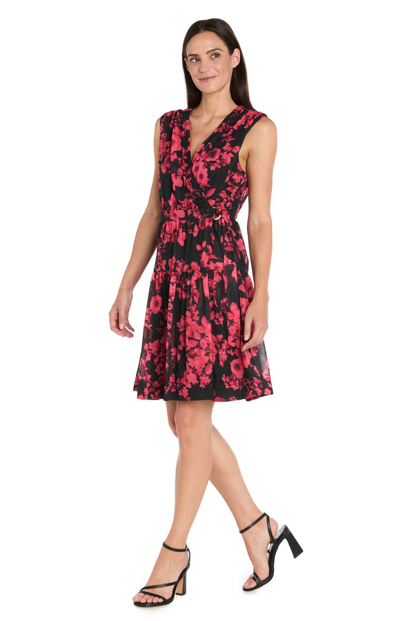 V-Neck Short Floral Cocktail Dress by R&M Richards 4299