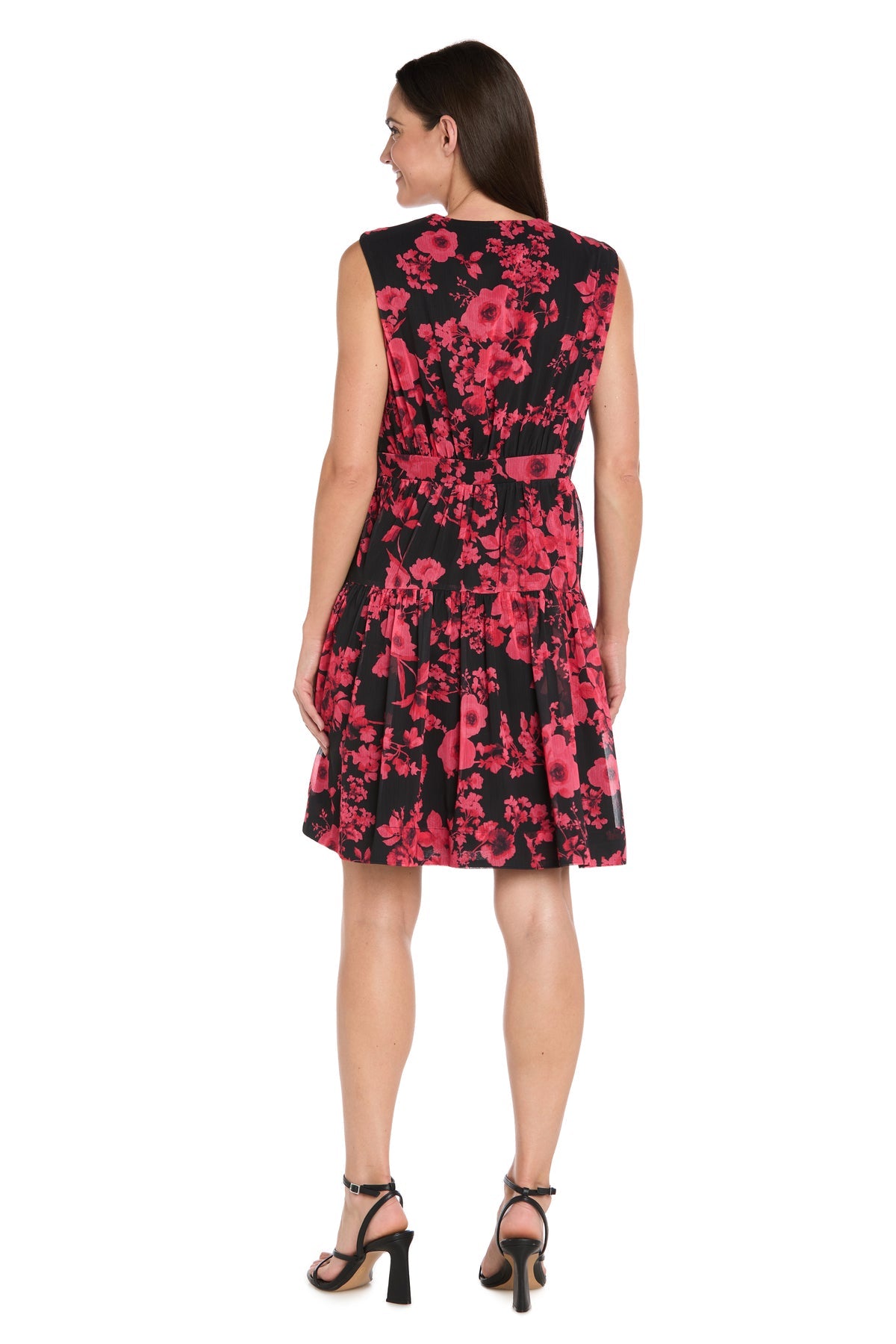 V-Neck Short Floral Cocktail Dress by R&M Richards 4299 in Black/Red