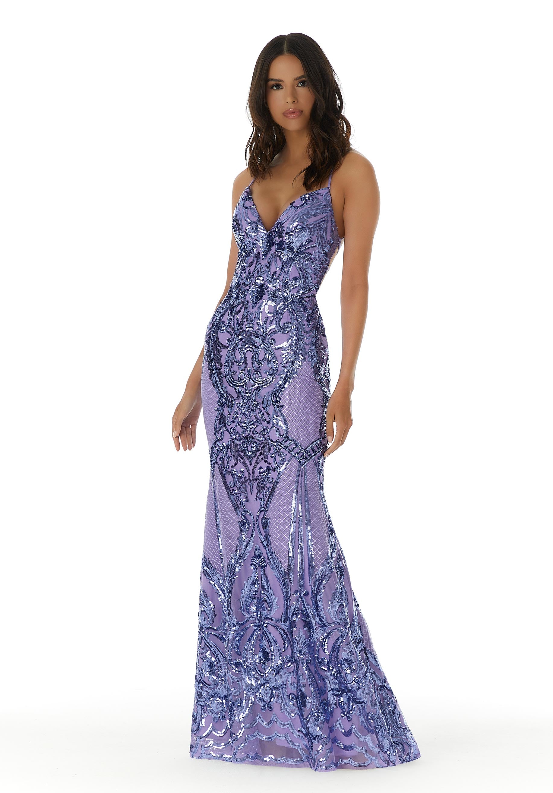 MGNY Madeline Gardner New York 43032 Long Fitted Formal Pattern Prom Dress