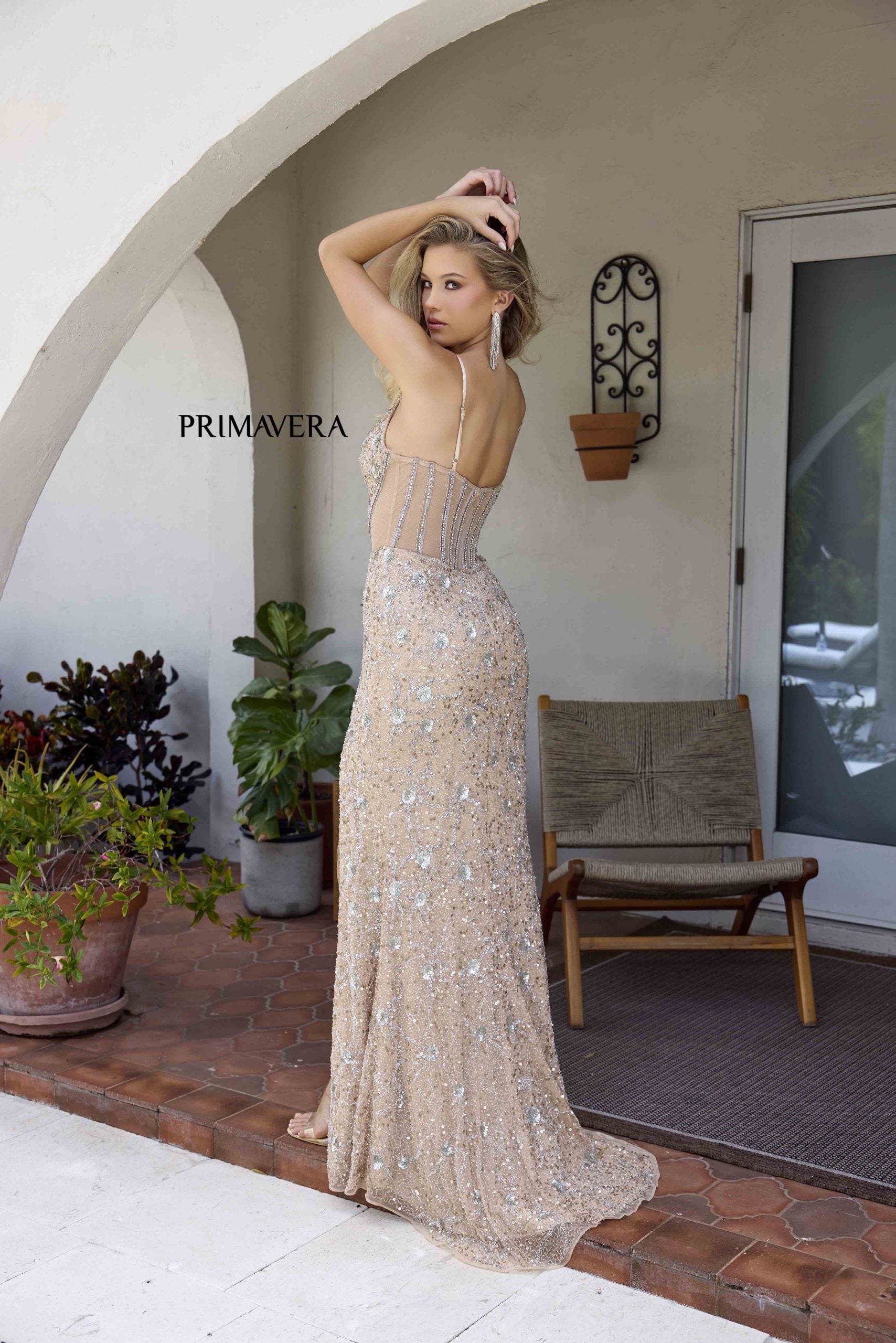 Primavera Couture 4307 Prom Long Formal Slit Floral Fitted Dress