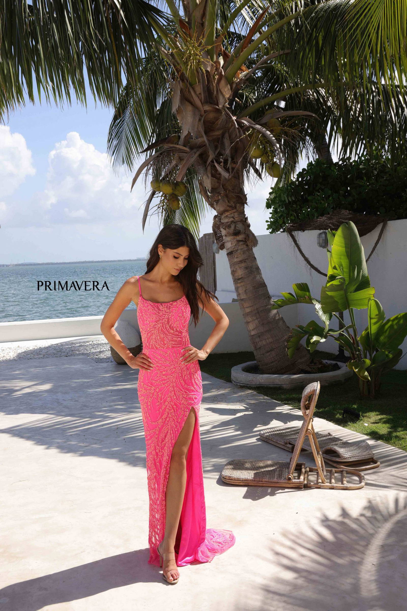Prom Dresses Long Beaded Formal Prom Fitted Dress Neon Pink