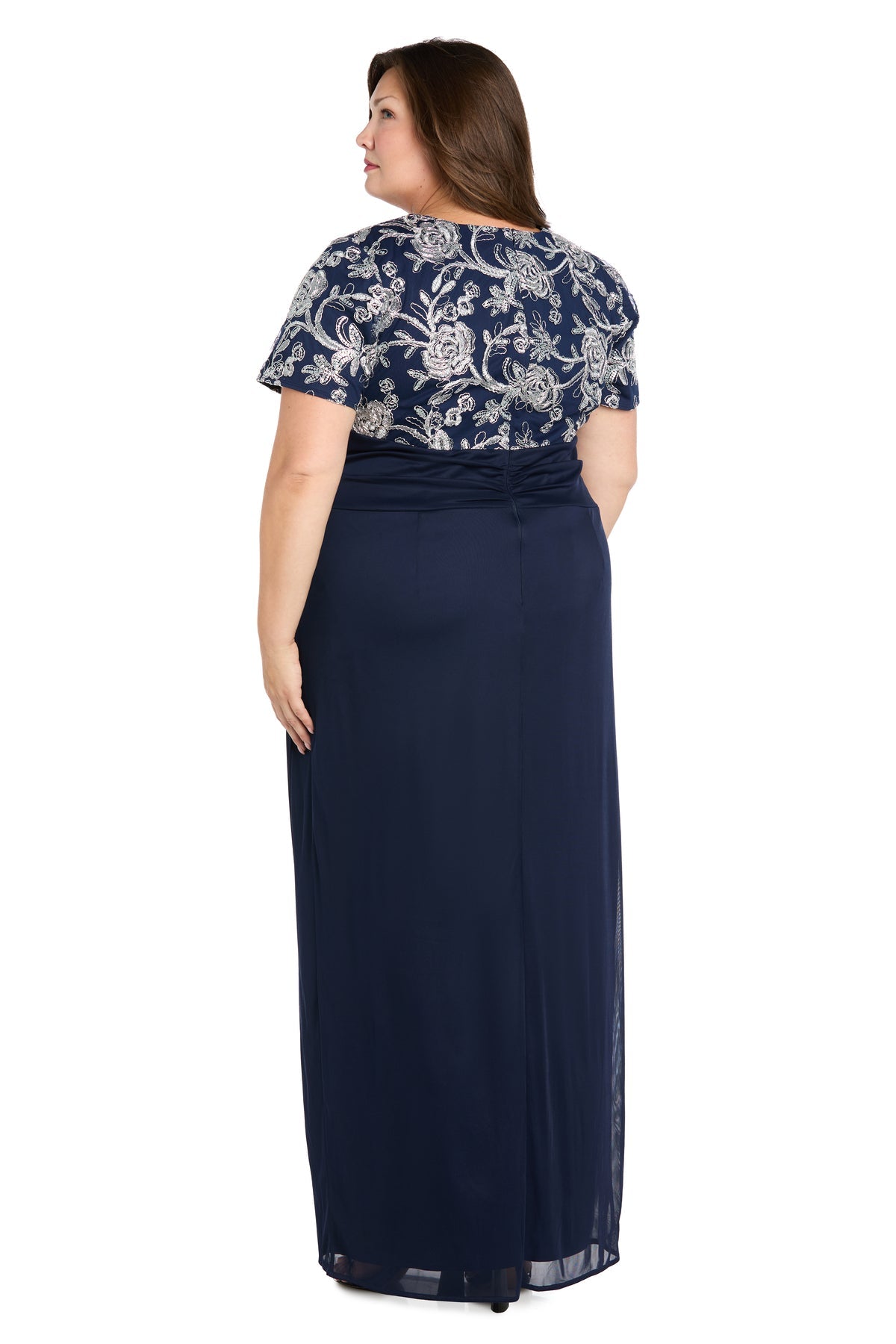 Plus Size Dresses Floral Formal Long Plus Size Dress Navy/Silver